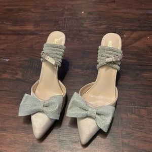 McKoine Strappy Rhinestone Heels with Bow